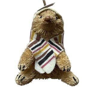 West Elm Bottle Brush Brown Bear Christmas Ornament Brand New